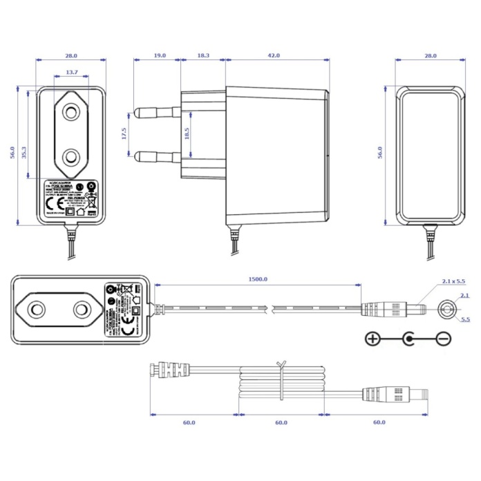 Rysunek techniczny zasilacza ER15W15V